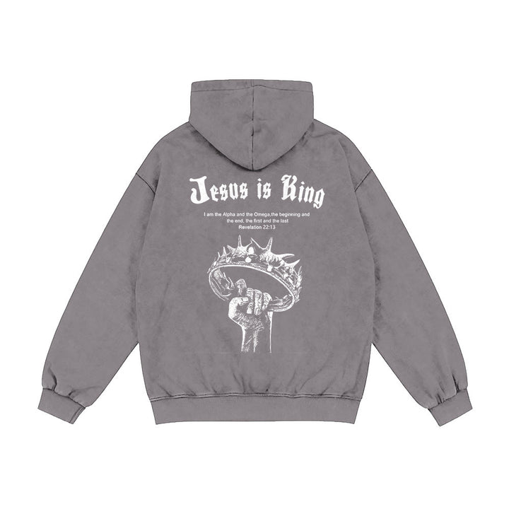 Christianartworkshop Jesus is King Hooded Jacket: Stylish Faith with Revelation 22:13 - Grey - 2XL - image 7