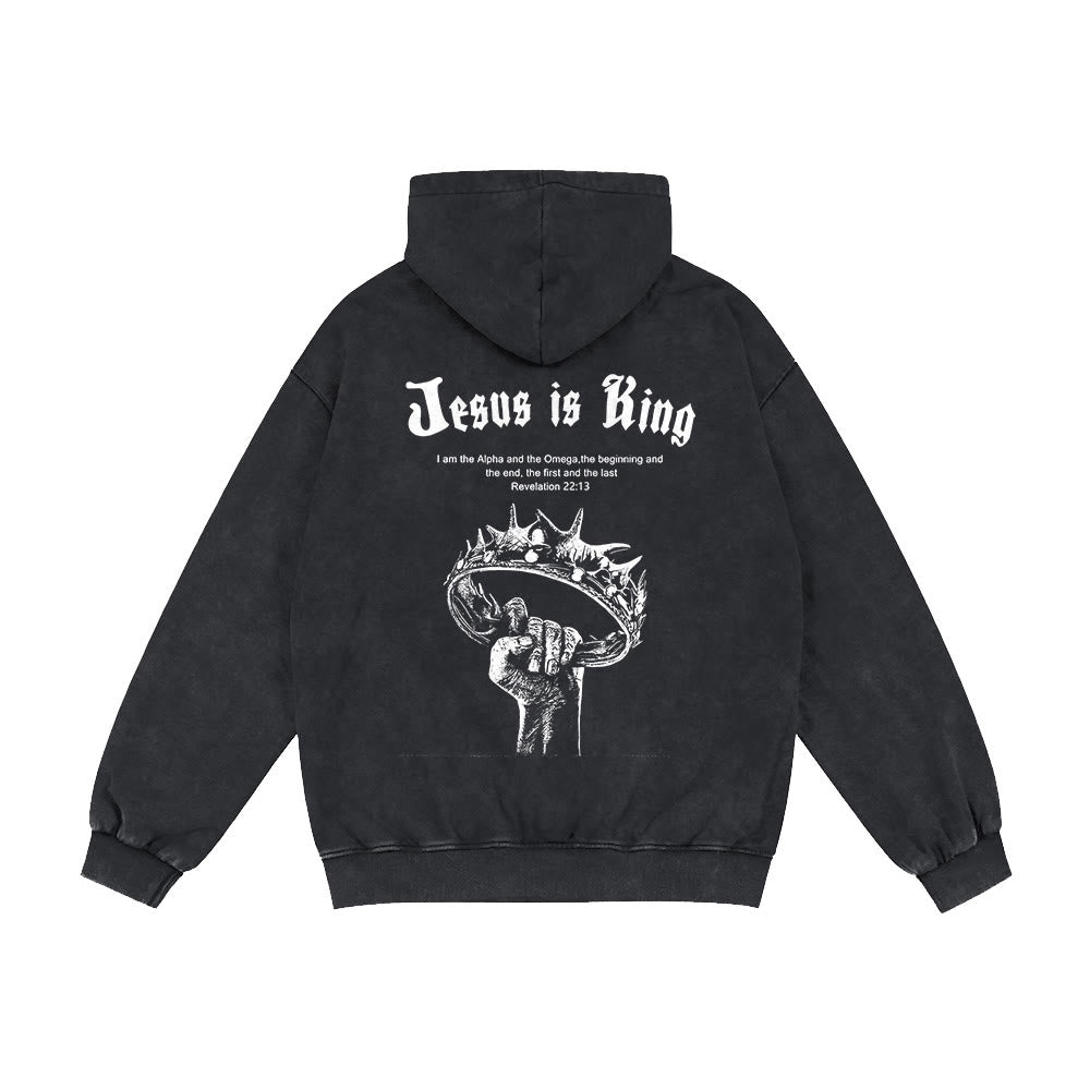 Christianartworkshop Jesus is King Hooded Jacket: Stylish Faith with Revelation 22:13 - image 13
