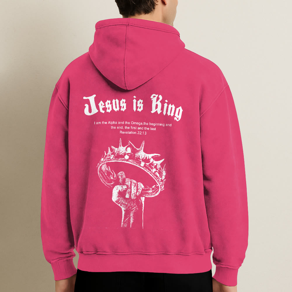 Christianartworkshop Jesus is King Hooded Jacket: Stylish Faith with Revelation 22:13 - image 30