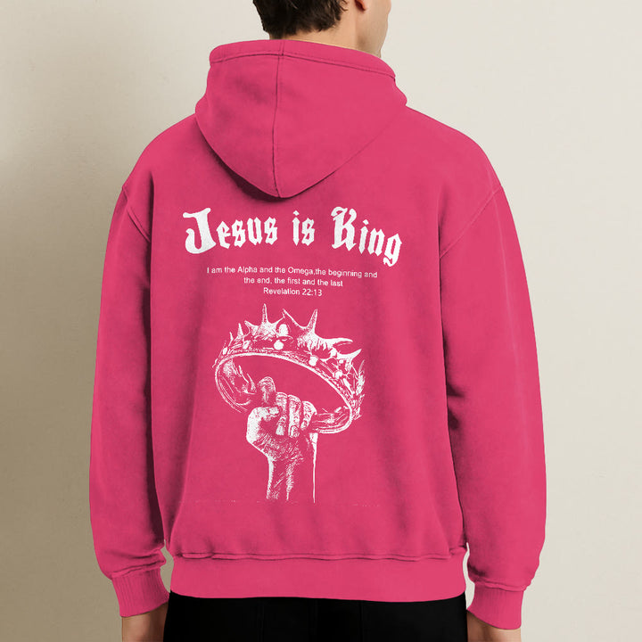 Christianartworkshop Jesus is King Hooded Jacket: Stylish Faith with Revelation 22:13 - image 30
