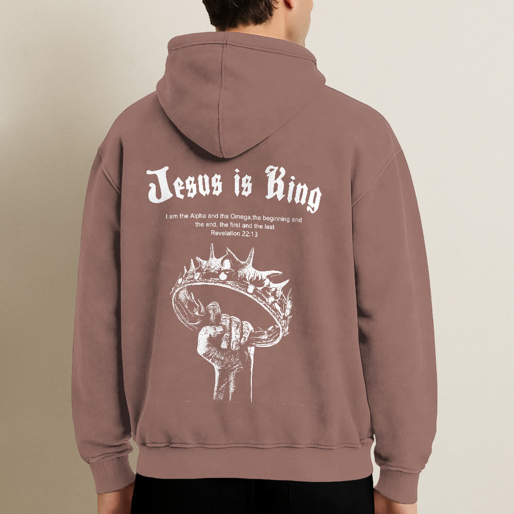 Christianartworkshop Jesus is King Hooded Jacket: Stylish Faith with Revelation 22:13 - image 24