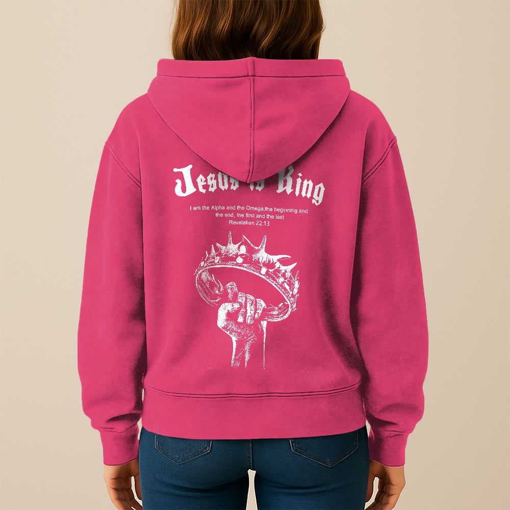 Christianartworkshop Jesus is King Hooded Jacket: Stylish Faith with Revelation 22:13 - image 28