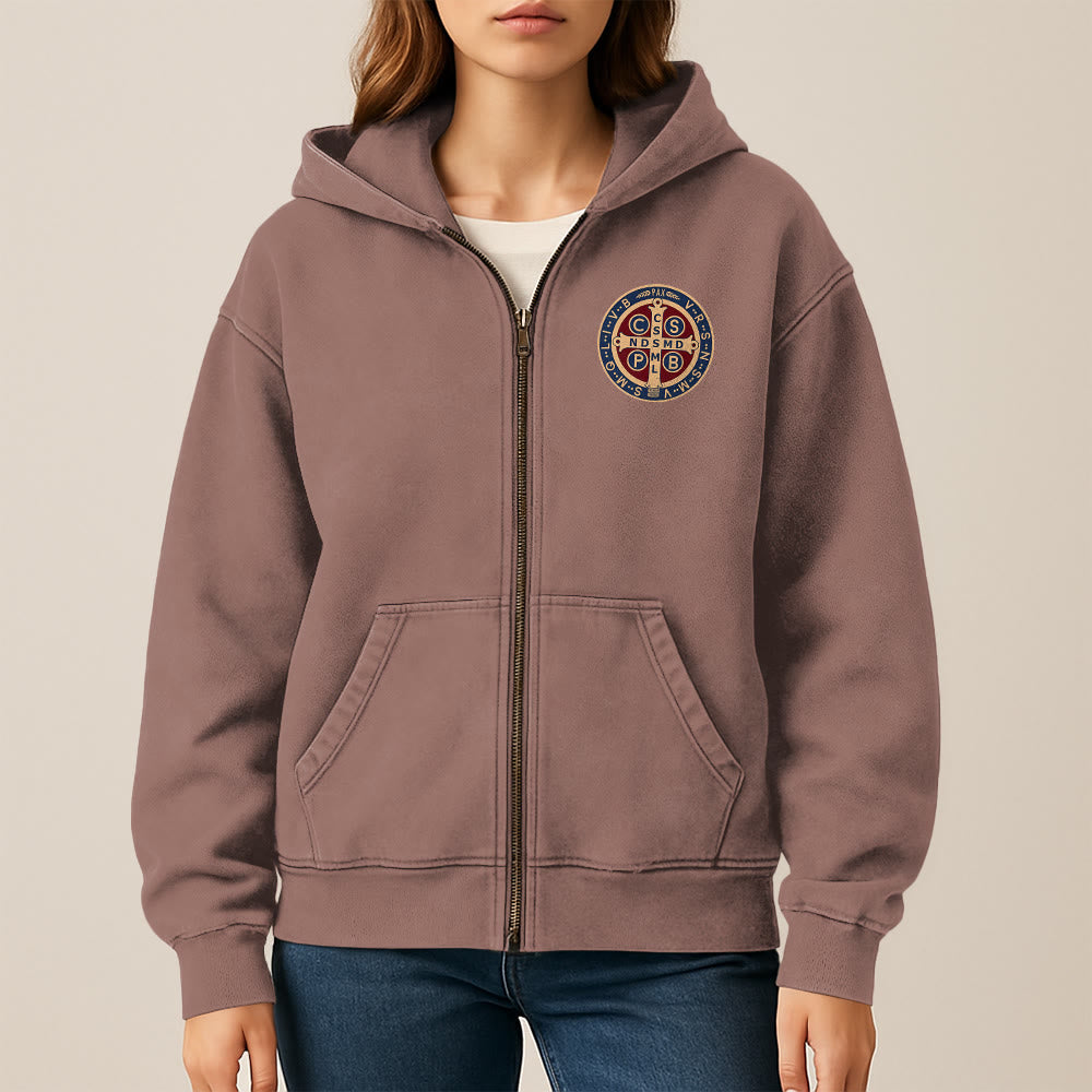 Christianartworkshop St. Benedict Cross Hooded Jacket: Faith Protection for Daily Wear - image 5