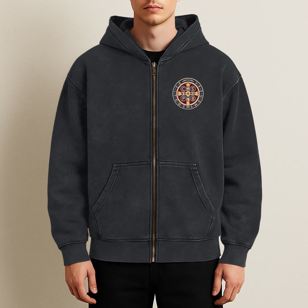 Christianartworkshop St. Benedict Cross Hooded Jacket: Faith Protection for Daily Wear - image 9