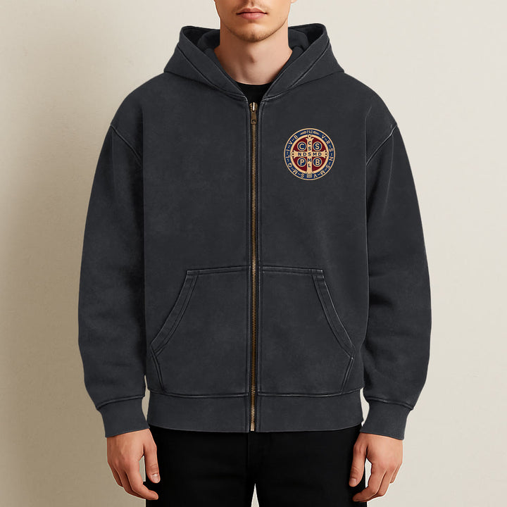 Christianartworkshop St. Benedict Cross Hooded Jacket: Faith Protection for Daily Wear - image 9