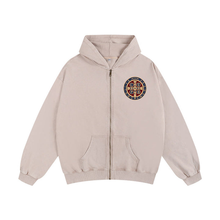 Christianartworkshop St. Benedict Cross Hooded Jacket: Faith Protection for Daily Wear - Apricot - 2XL - image 10