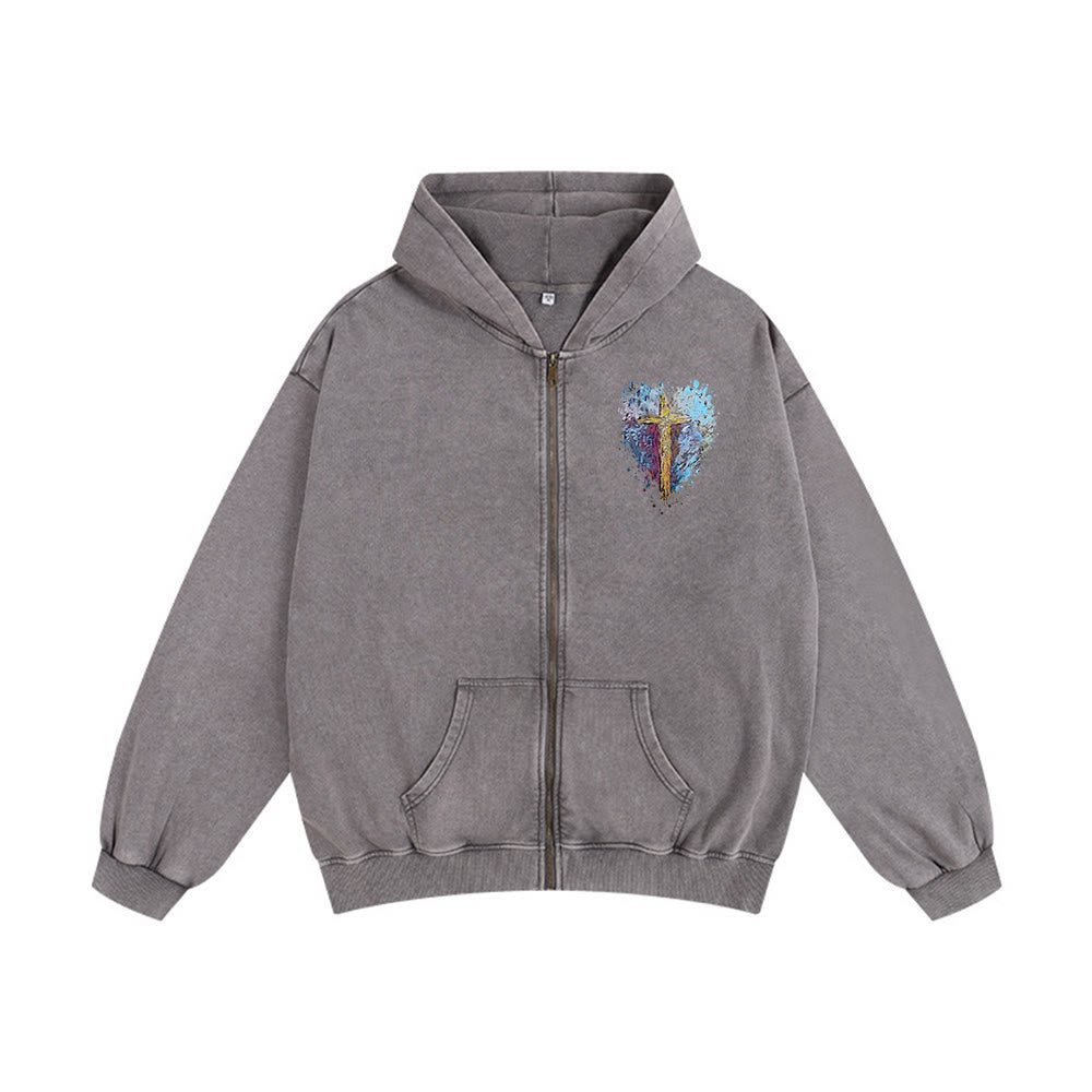 Christianartworkshop Art Cross Hooded Jacket: Daily Reminder of Faith & Beauty - Grey - 2XL - image 4