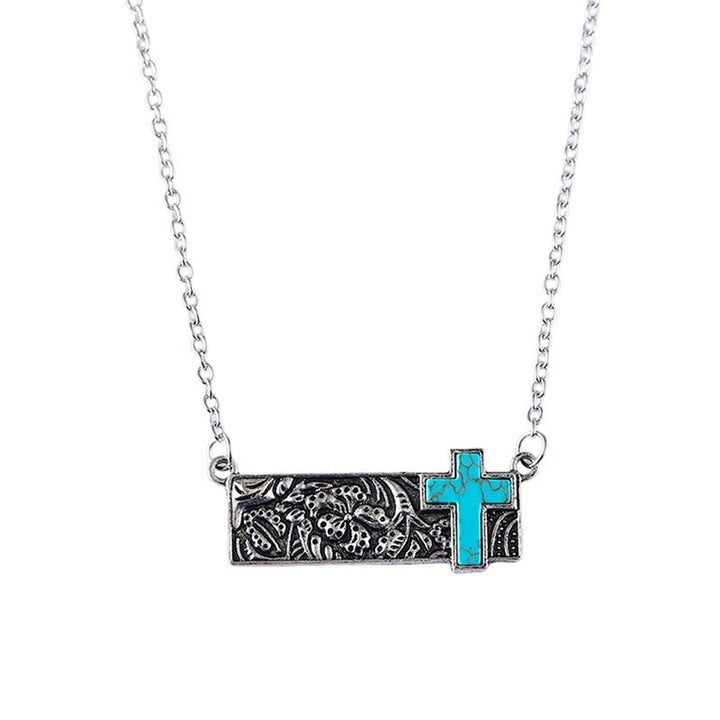 Christianartworkshop Turquoise Cross Bar Pendant Necklace: Western Faith & Artistic Devotion - image 3