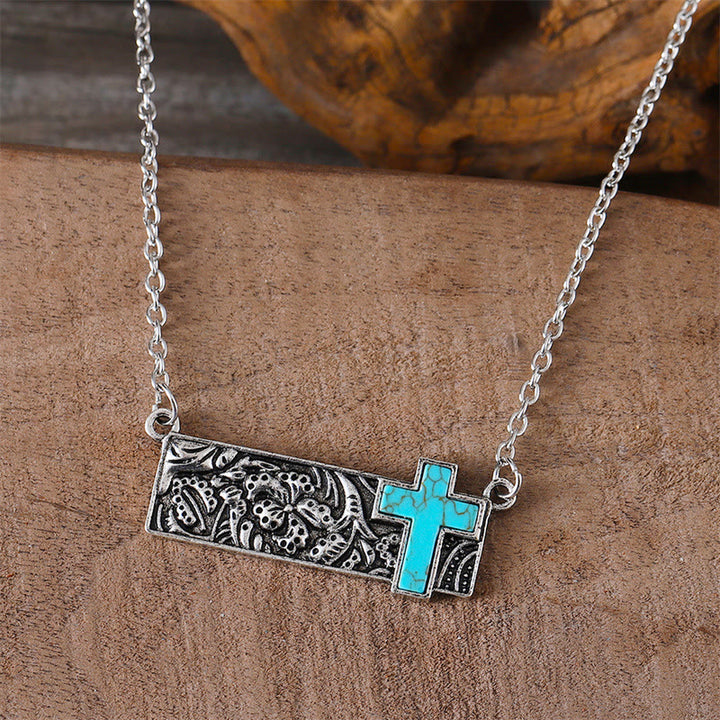 Christianartworkshop Turquoise Cross Bar Pendant Necklace: Western Faith & Artistic Devotion - image 2