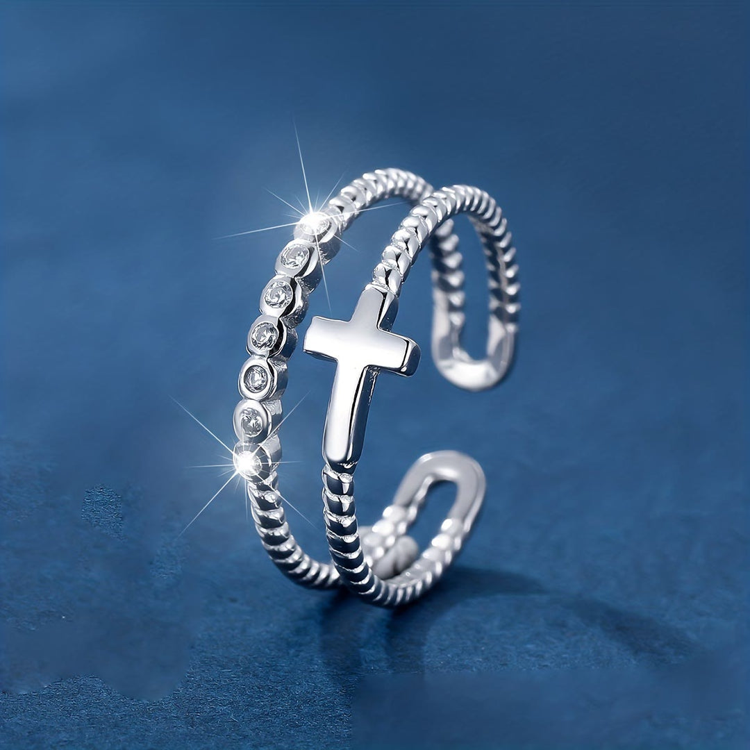 Christianartworkshop Dual-Band Cross Ring: Zircon Sparkle & Faith Devotion for Daily Wear - Adjustable(Suitable for US sizes 8-11) - image 0