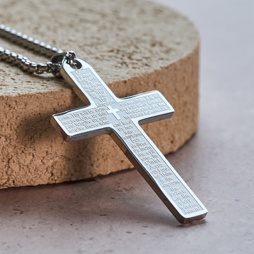 FREE Today: Stainless Steel Lord's Prayer Necklace Accented with Cross for Blessings - Silver - image 4