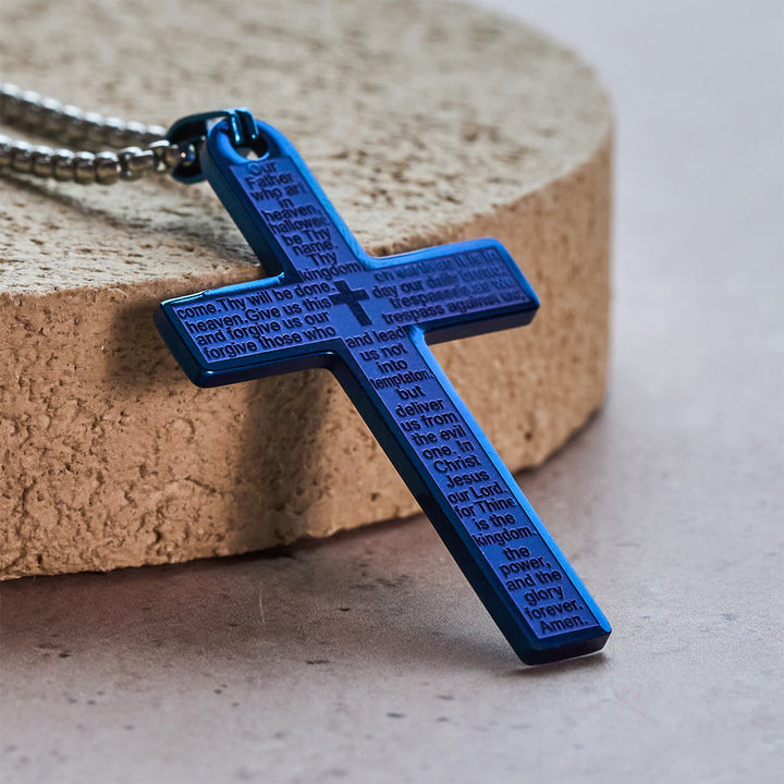 FREE Today: Stainless Steel Lord's Prayer Necklace Accented with Cross for Blessings - Blue - image 2