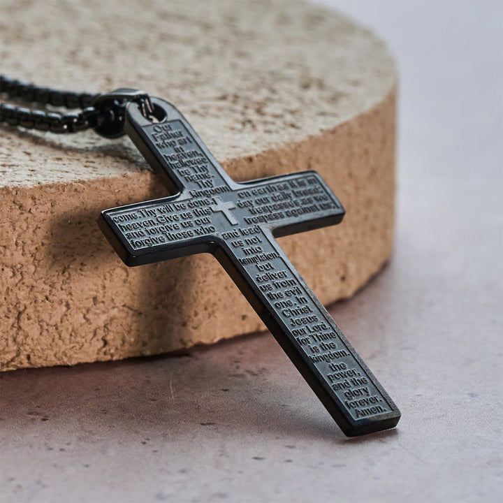 FREE Today: Stainless Steel Lord's Prayer Necklace Accented with Cross for Blessings - Black - image 3