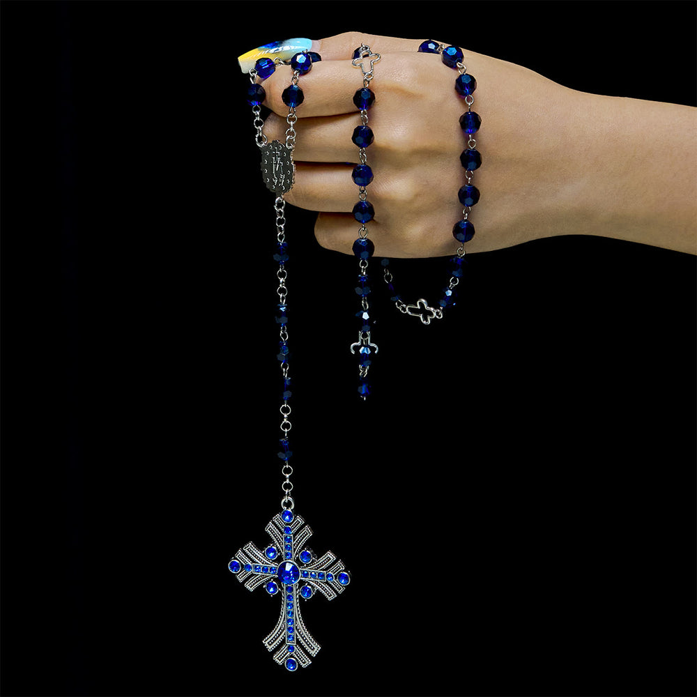 FREE Today: Christian Art Miraculous Medal & Cross of 8 mm Polyhedron Blue Crystal Alloy Chain Rosary - image 1