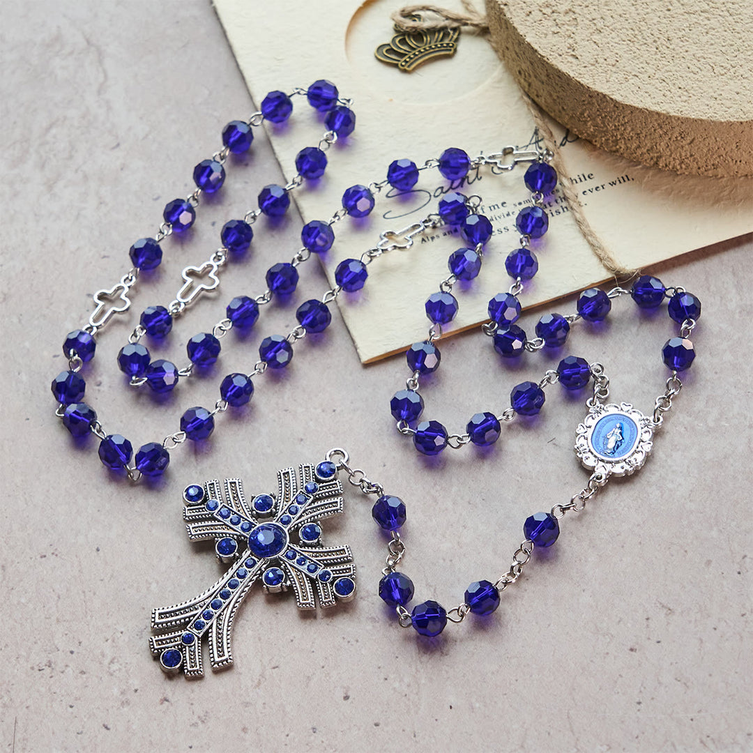 FREE Today: Christian Art Miraculous Medal & Cross of 8 mm Polyhedron Blue Crystal Alloy Chain Rosary - image 4