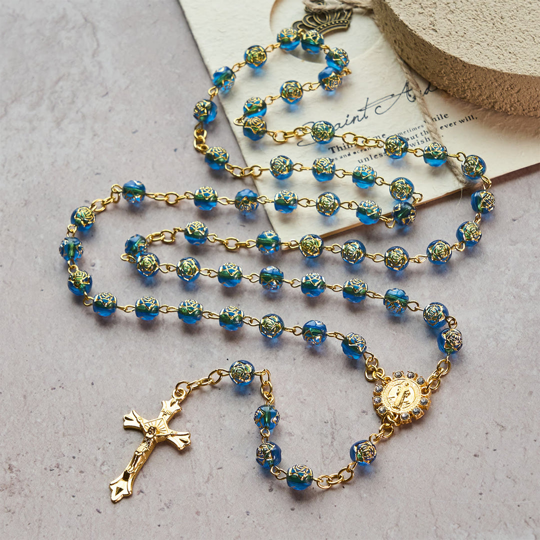 FREE Today: Christian Art St. Benedict Medal & Crucifix of 8 mm Round Multicolor Acrylic Alloy Chain Rosary - image 1
