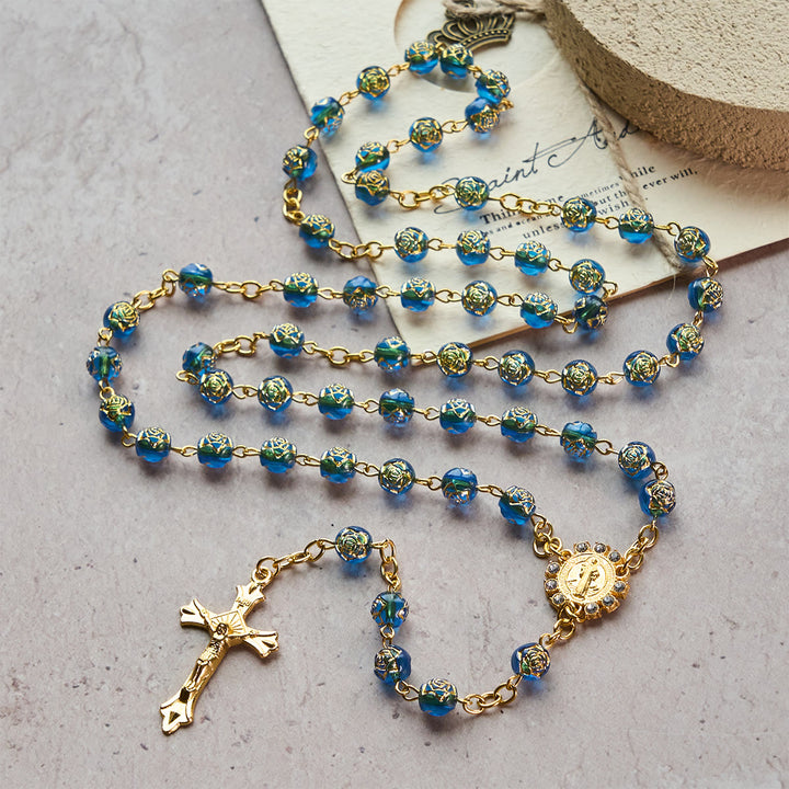 FREE Today: Christian Art St. Benedict Medal & Crucifix of 8 mm Round Multicolor Acrylic Alloy Chain Rosary - image 1