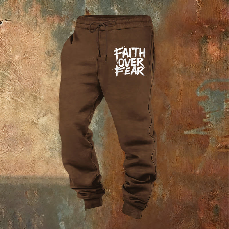 Christianartworkshop Faith Over Fear Sweatpants: Daily Wear with Spiritual Courage - Brown - 2XL - image 0