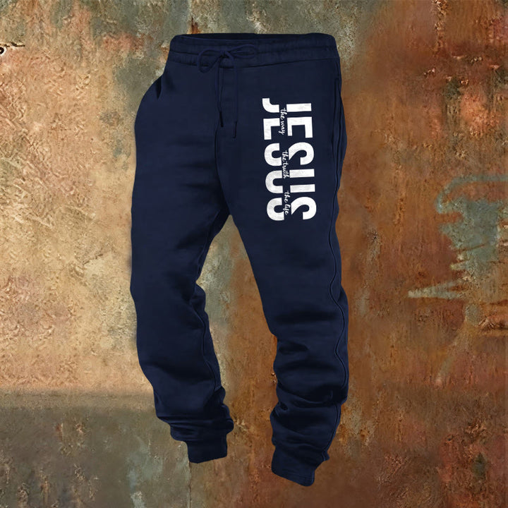 Christianartworkshop Layered Jesus Script Sweatpants: Daily Wear with Devotional Identity - Navy Blue - 2XL - image 12