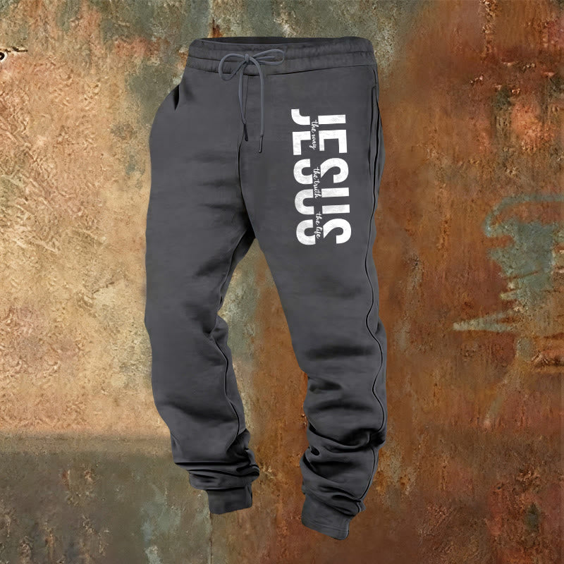 Christianartworkshop Layered Jesus Script Sweatpants: Daily Wear with Devotional Identity - Warm Grey - 2XL - image 20