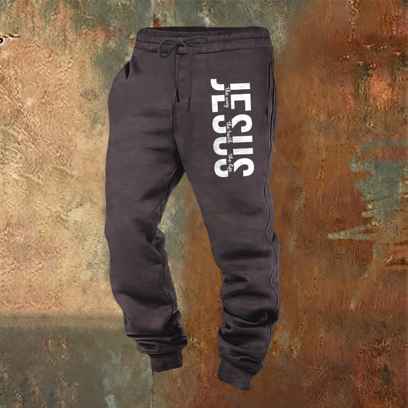 Christianartworkshop Layered Jesus Script Sweatpants: Daily Wear with Devotional Identity - Dark Grey - 2XL - image 0