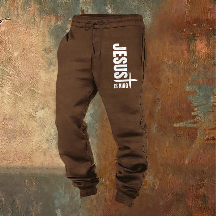 Christianartworkshop Jesus Is King Sweatpants: Daily Wear with Royal Faith - Brown - 2XL - image 8