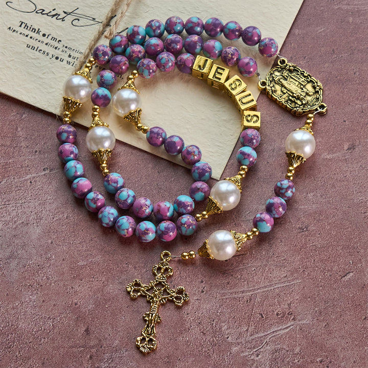 Christianartworkshop Royal Faith Purple Imperial Stone Custom Rosary with Personalized JESUS Letter - image 2