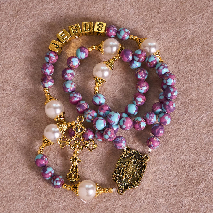 Christianartworkshop Royal Faith Purple Emperor Stone Custom Rosary with Personalized JESUS Letter - image 7