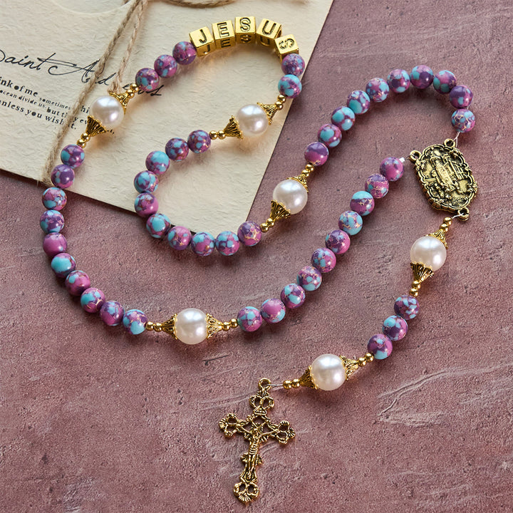 Christianartworkshop Royal Faith Purple Emperor Stone Custom Rosary with Personalized JESUS Letter - image 5