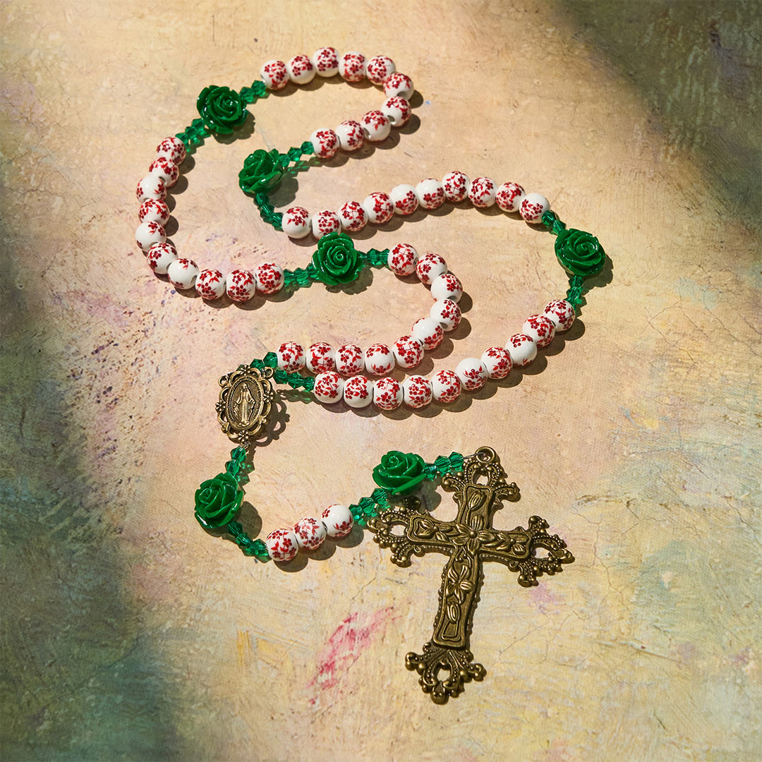 FREE Today: Red Floral Ceramic Beads Rosary with Green Rose: The Garden of Mary's Love - image 6