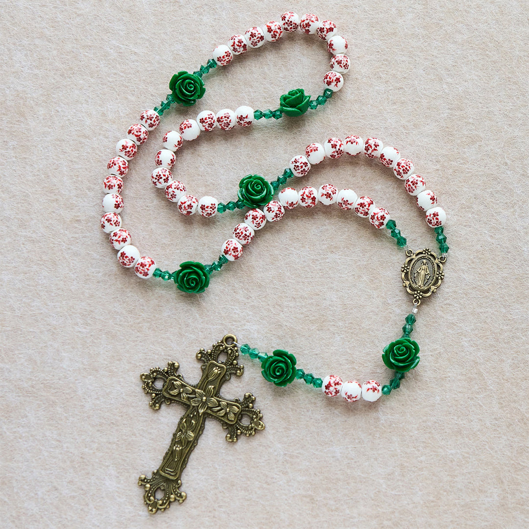 FREE Today: Red Floral Ceramic Beads Rosary with Green Rose: The Garden of Mary's Love - image 2