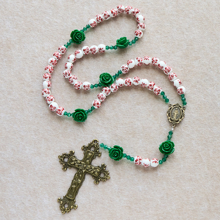 FREE Today: Red Floral Ceramic Beads Rosary with Green Rose: The Garden of Mary's Love - image 2