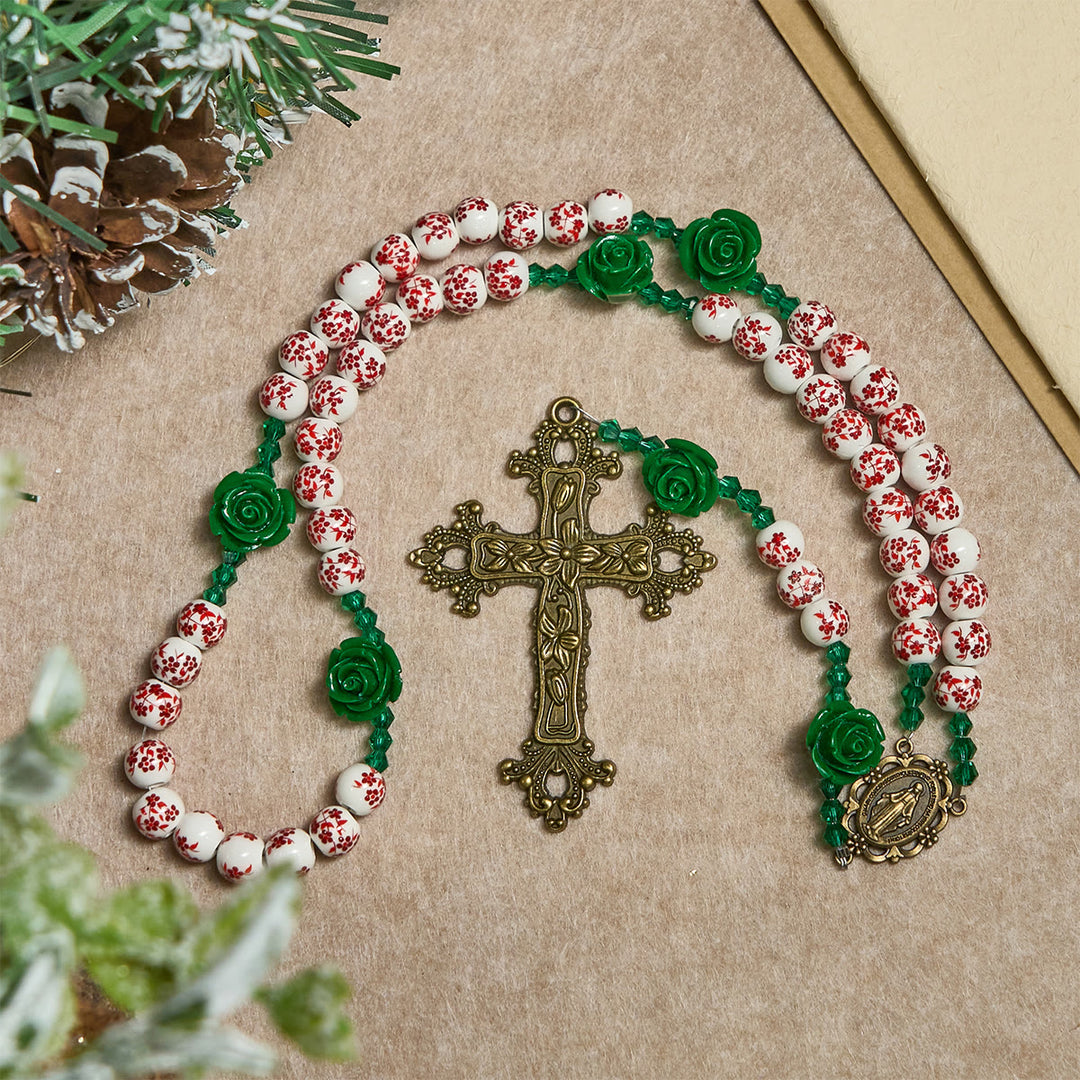 FREE Today: Red Floral Ceramic Beads Rosary with Green Rose: The Garden of Mary's Love - image 5