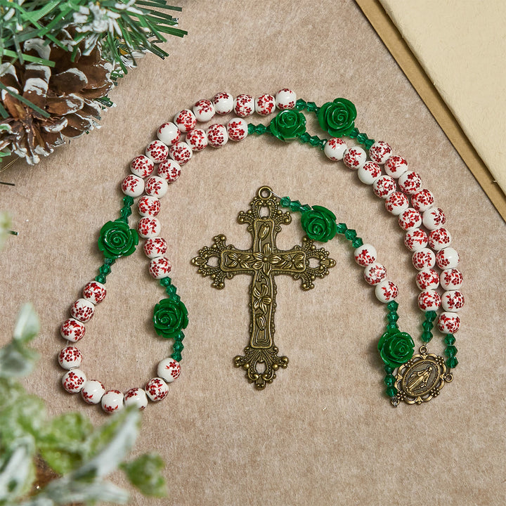 FREE Today: Red Floral Ceramic Beads Rosary with Green Rose: The Garden of Mary's Love - image 5