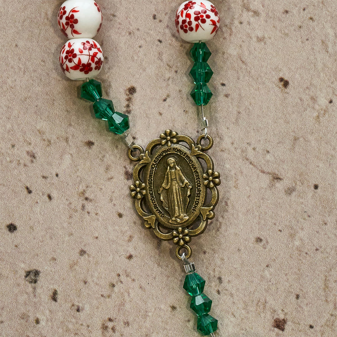 FREE Today: Red Floral Ceramic Beads Rosary with Green Rose: The Garden of Mary's Love - image 9