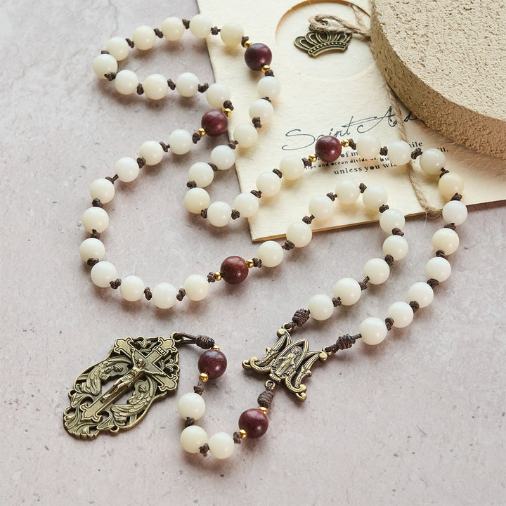 FREE Today: White Bodhi & Brown Wood Sacred Harmony Rosary with Antique Our Lady - image 3