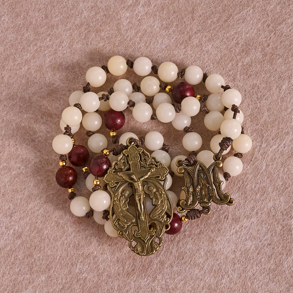 FREE Today: White Bodhi & Brown Wood Sacred Harmony Rosary with Antique Our Lady - image 1