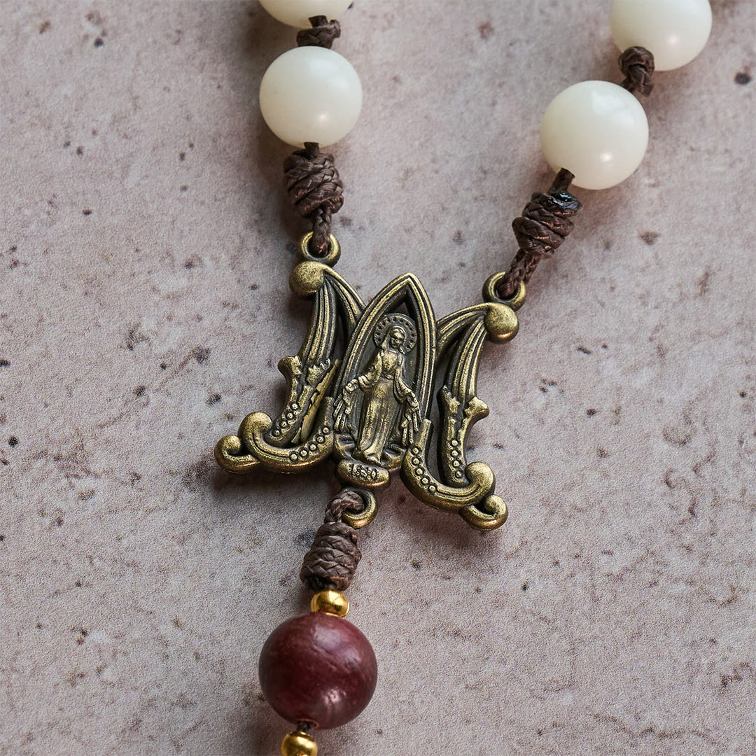 FREE Today: White Bodhi & Brown Wood Sacred Harmony Rosary with Antique Our Lady - image 8