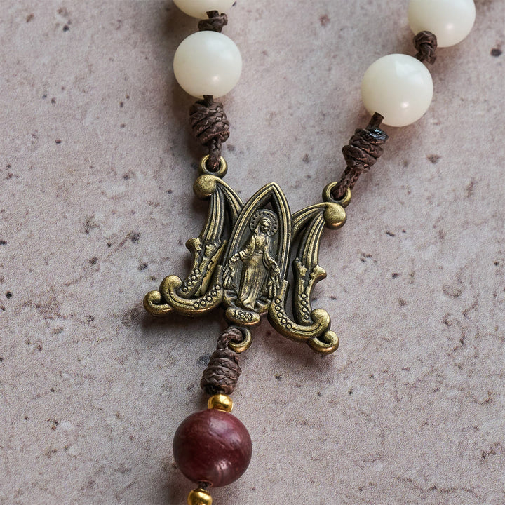 FREE Today: White Bodhi & Brown Wood Sacred Harmony Rosary with Antique Our Lady - image 8