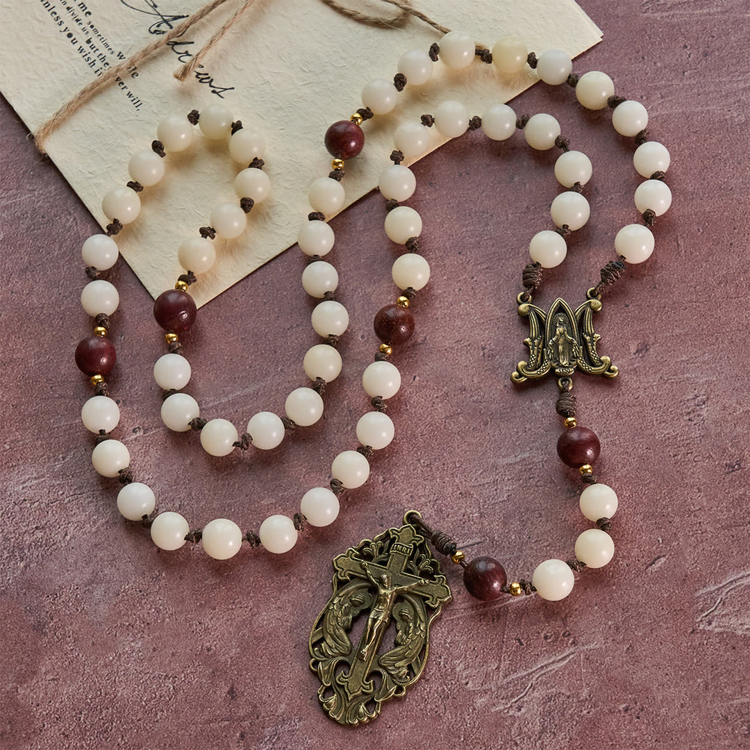 FREE Today: White Bodhi & Brown Wood Sacred Harmony Rosary with Antique Our Lady - image 5