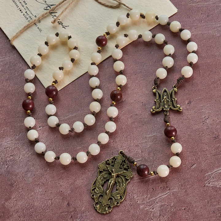 FREE Today: White Bodhi & Brown Wood Sacred Harmony Rosary with Antique Our Lady - image 5