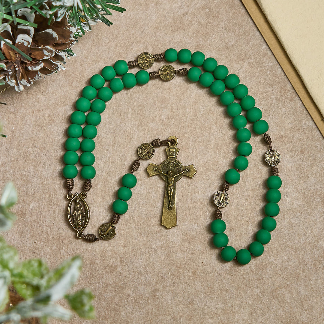 Christianartworkshop Matte Green Rubber Beads Rosary with St. Benedict Protection - image 4