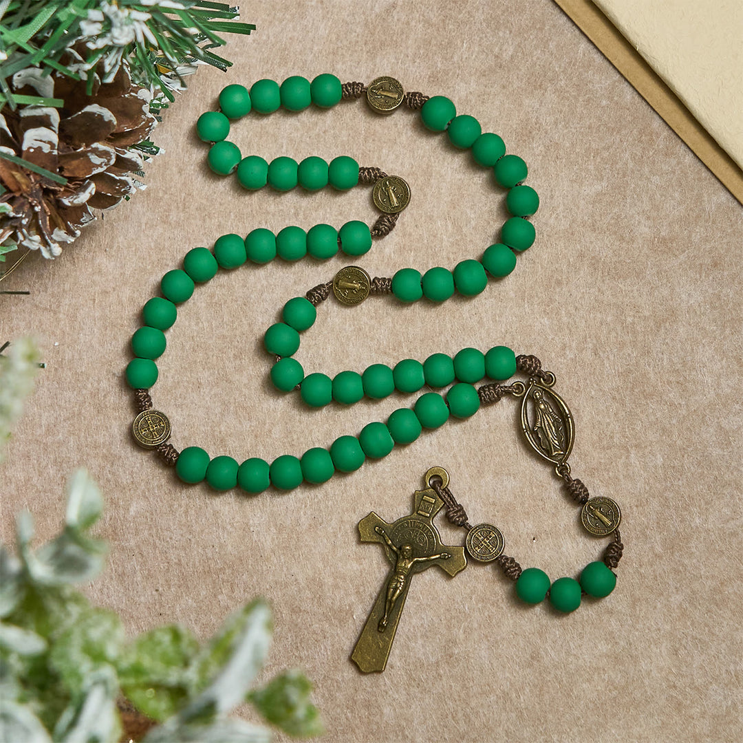 Christianartworkshop Christmas Gift: Matte Green Rubber Beads Rosary with St. Benedict Protection - image 6