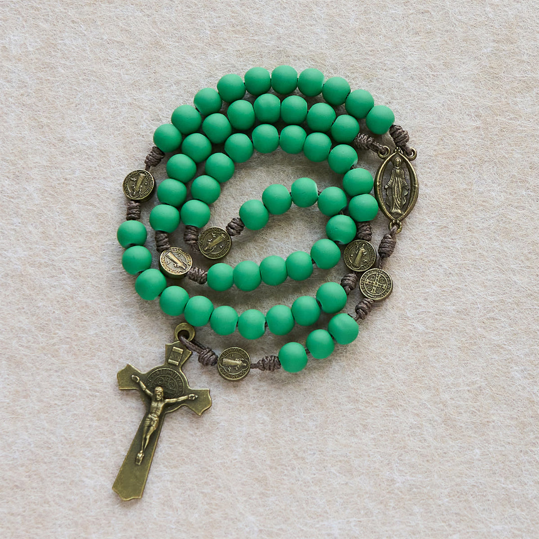 Christianartworkshop Christmas Gift: Matte Green Rubber Beads Rosary with St. Benedict Protection - image 3