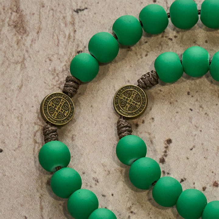 Christianartworkshop Christmas Gift: Matte Green Rubber Beads Rosary with St. Benedict Protection - image 9