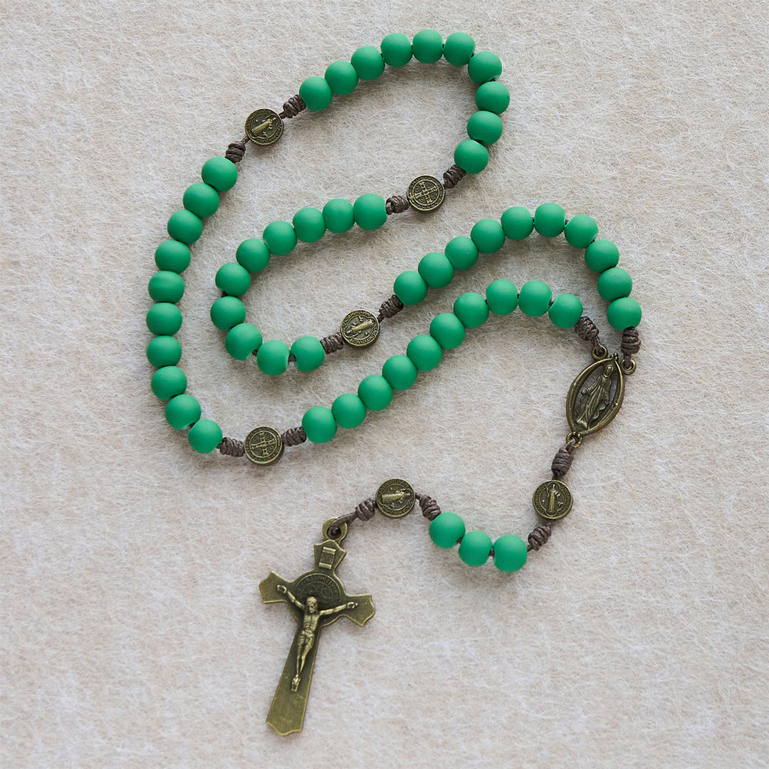 Christianartworkshop Christmas Gift: Matte Green Rubber Beads Rosary with St. Benedict Protection - image 1