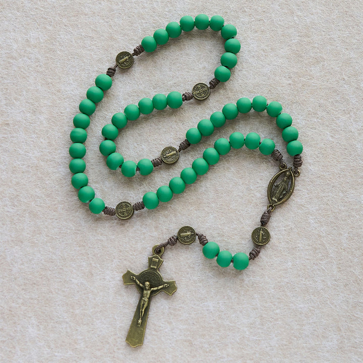 Christianartworkshop Christmas Gift: Matte Green Rubber Beads Rosary with St. Benedict Protection - image 1