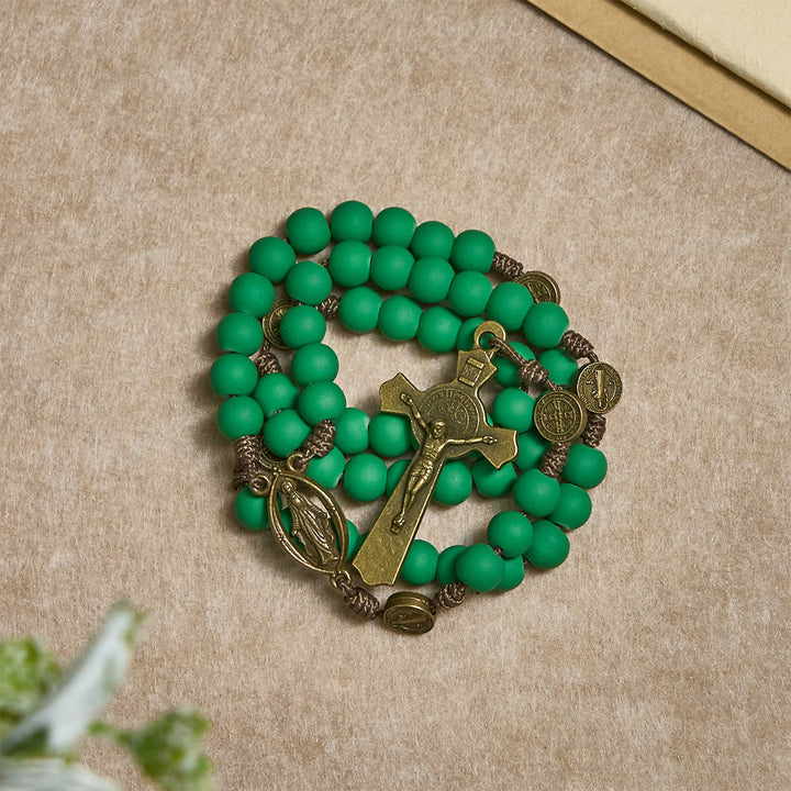 Christianartworkshop Christmas Gift: Matte Green Rubber Beads Rosary with St. Benedict Protection - image 4