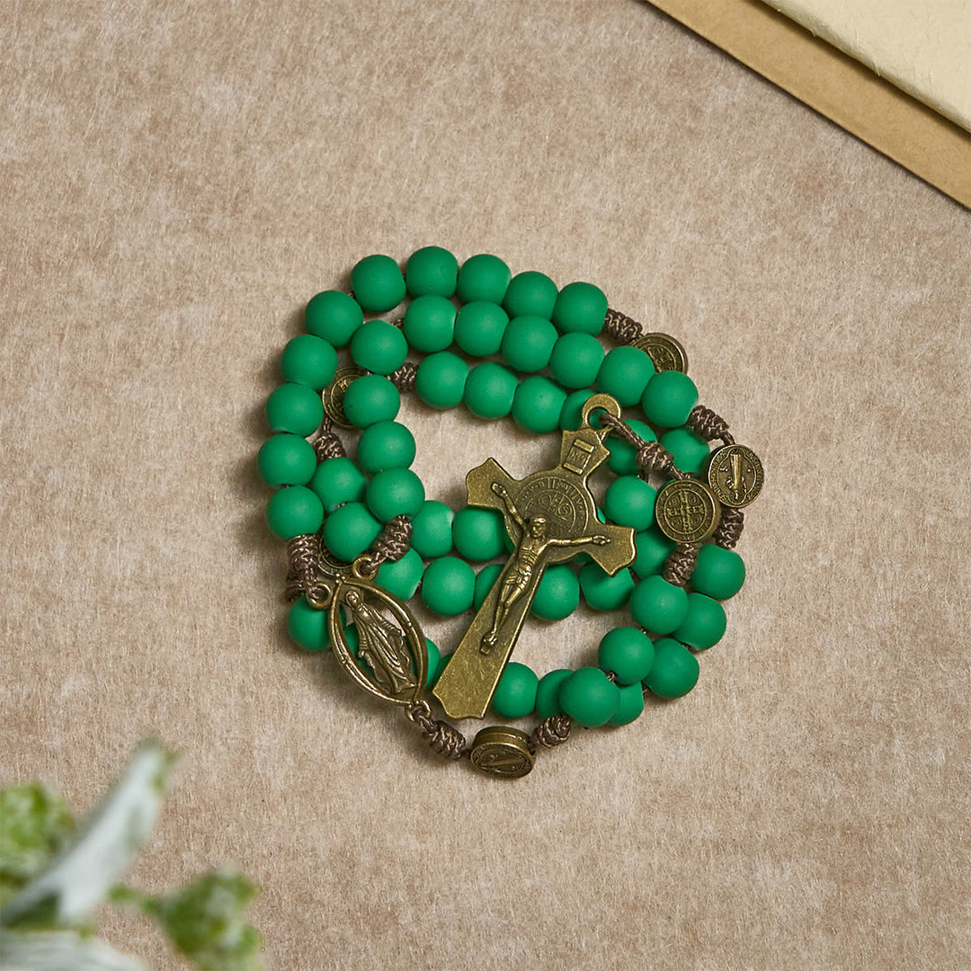 Christianartworkshop Matte Green Rubber Beads Rosary with St. Benedict Protection - image 3