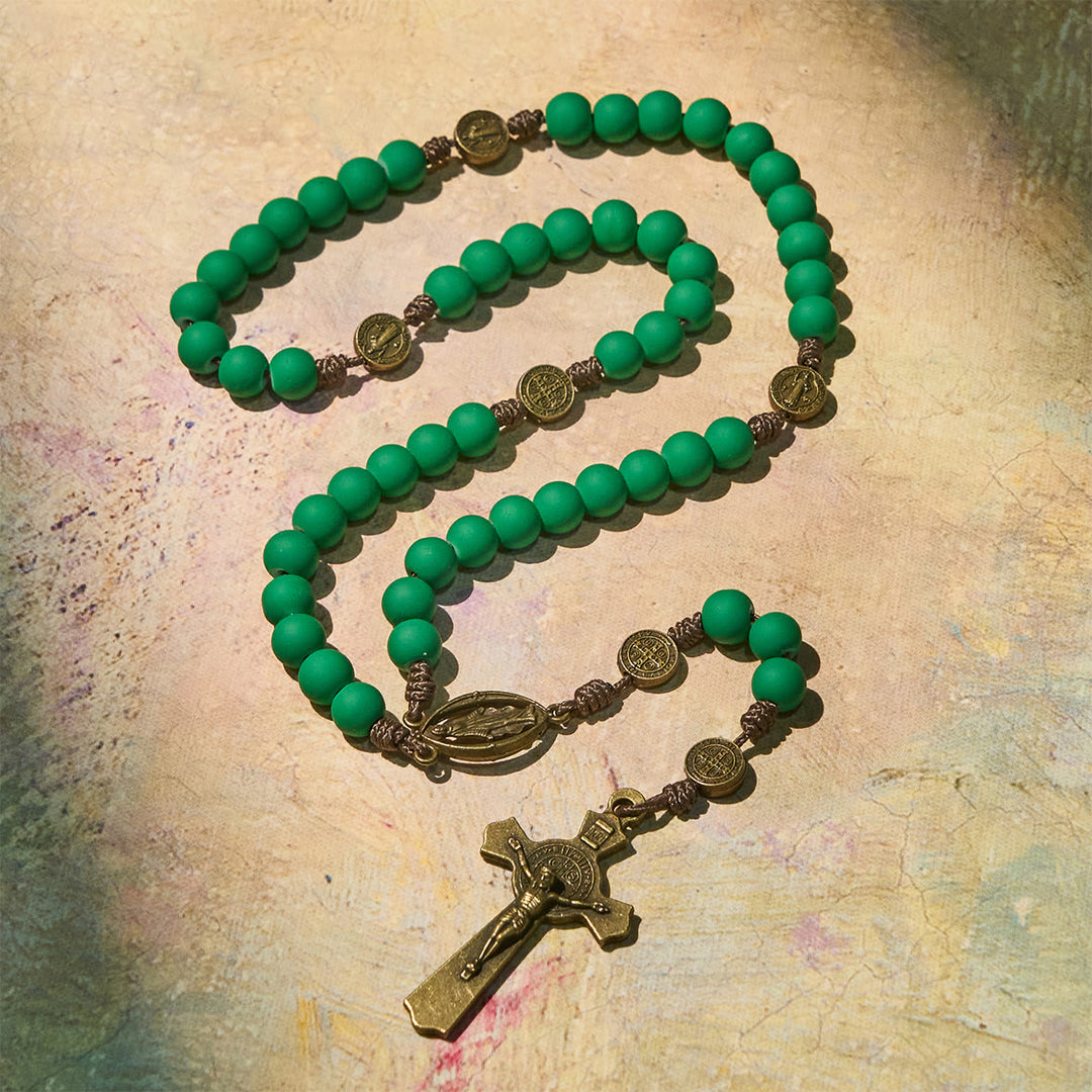Christianartworkshop Christmas Gift: Matte Green Rubber Beads Rosary with St. Benedict Protection - image 8